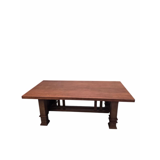 Late 20th Century Custom Arts and Crafts Mission Style Oak Dining Table With Six High-Back Chairs For Sale - Image 11 of 12