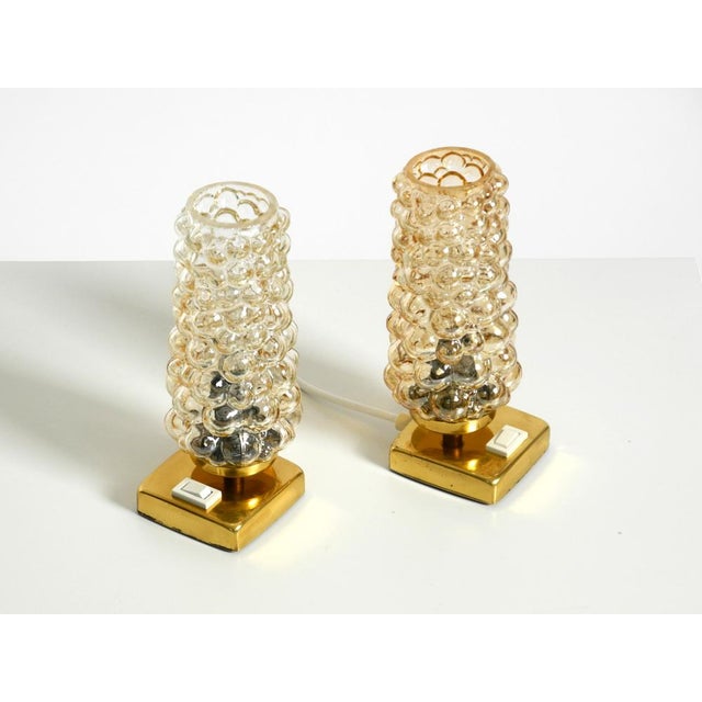 Mid-Century Modern Brass Bedside Lamps with Gold Bubble Glass Shades, 1960s, Set of 2 For Sale - Image 3 of 18