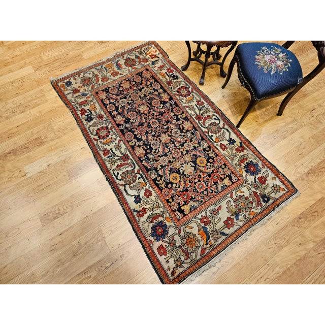 Persian Antique Persian Malayer Area Rug, Handwoven All-Over Herati Patter, Navy & Ivory, 4’ X 7’ For Sale - Image 3 of 12