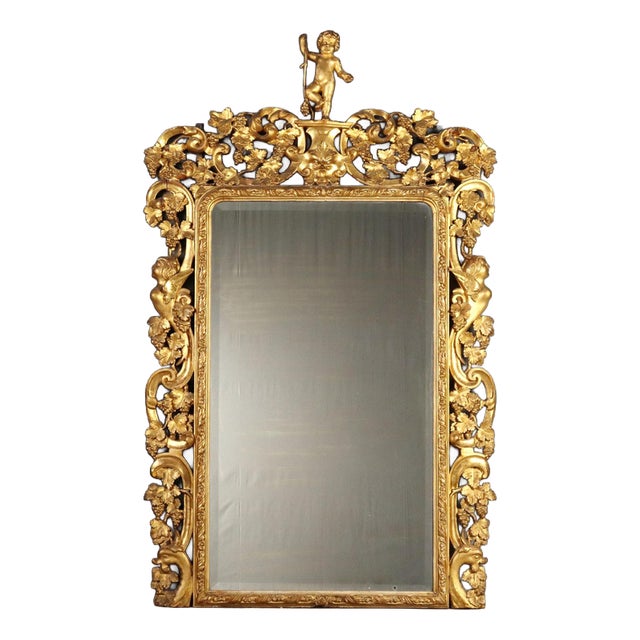 Baroque Mirror in Gilded Pine Wood For Sale
