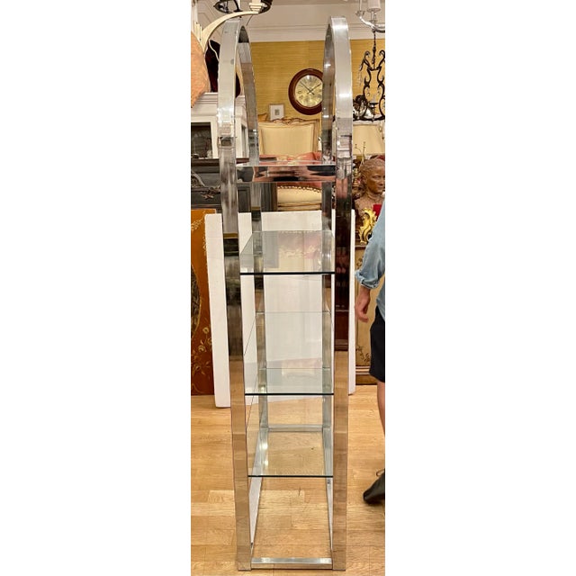 Modern Chrome & Glass Arched Etagere Display Shelving Unit