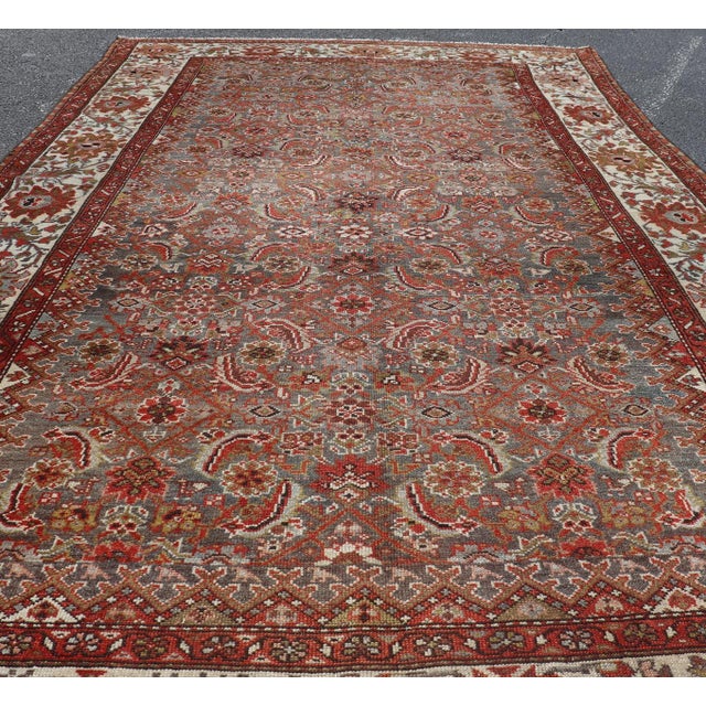 Antique Persian Malayer Rug With Allover With Herati Design in Terracotta For Sale - Image 9 of 13