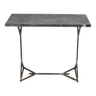 Mid 20th Century Industrial Steel Base Console Table With Golden Lightning Green Marble Top For Sale