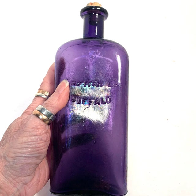 Victorian Early 20th Century Larkin Co. Amethyst Glass Bottle Art Nouveau For Sale - Image 3 of 12