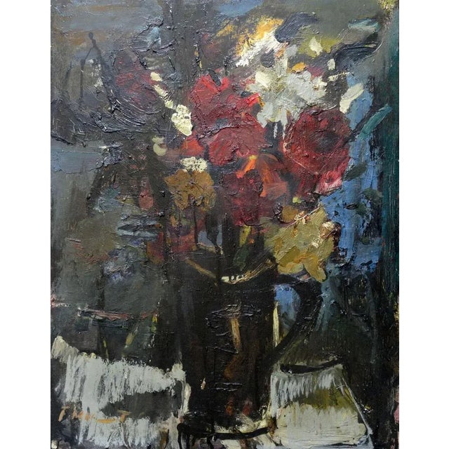 Modern Fridrihs Milts, Flowers in a Vase, Oil on Canvas on Cardboard, 1950s For Sale - Image 3 of 6