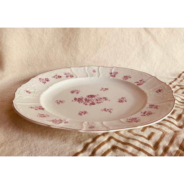 French Porcelain Large Round Serving Platter , Circa 1820 — Rose Floral For Sale - Image 9 of 12