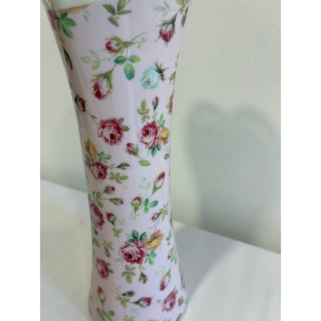 Vintage Godinger Antique Reflections Pink Rose Porcelain Vase With Heart Pierced Rim For Sale - Image 9 of 10
