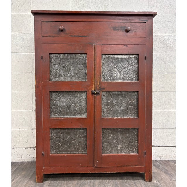 Antique Rustic Early American Punched Tin Pie Safe Jelly Cupboard Pantry For Sale - Image 4 of 13