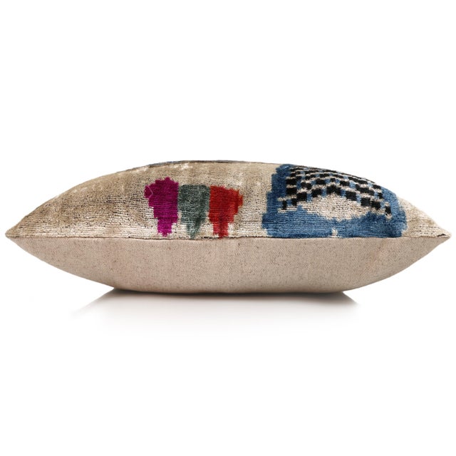 The Geometric Blue Bird Silk Velvet Pillow - 20" X 20" For Sale - Image 4 of 8