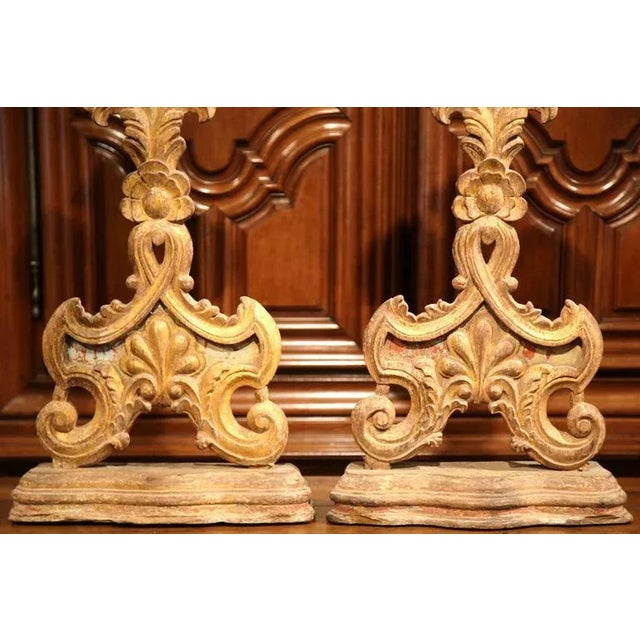 Rococo Pair of 19th Century Italian Baroque Giltwood Church Reliquary Mirrors For Sale - Image 3 of 10