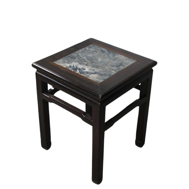 Chinese Marble Top Square Dark Brown Accent Table or Stool For Sale - Image 3 of 6