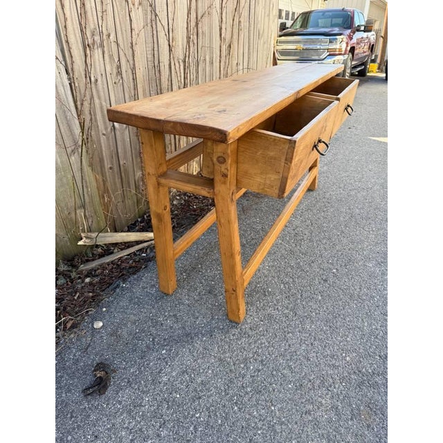Vintage Farmhouse Style Solid Oak Console Table or Work Table. For Sale - Image 12 of 12