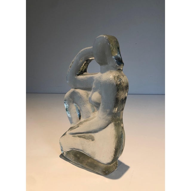 1970s 1970s Glass Sculpture Representing A Naked Woman Posing, French Art Deco Style For Sale - Image 5 of 12