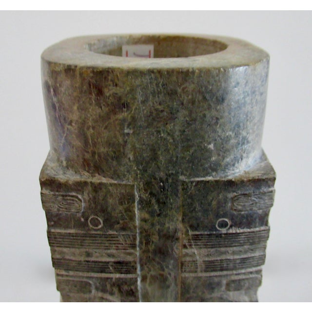 Gemstone Early 20th Century Antique Chinese Liangzhu Culture Hand-Carved Jade 9-Tiered Cong For Sale - Image 7 of 12