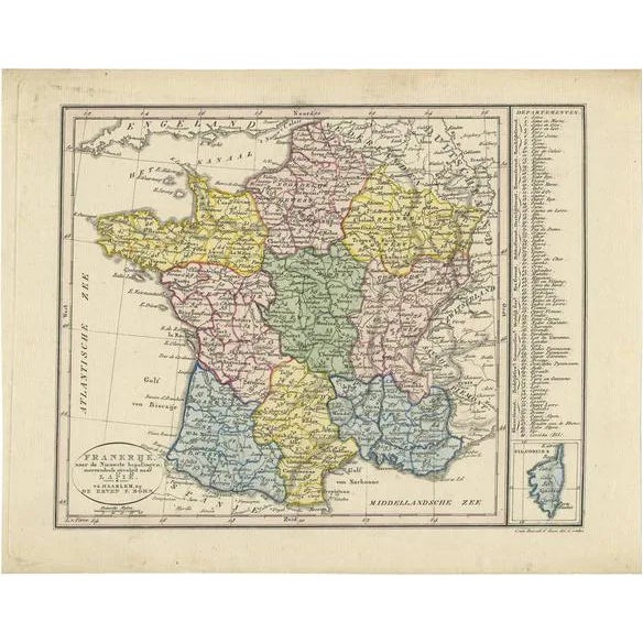 Antique Map of France by Van Baarsel, 1820s For Sale