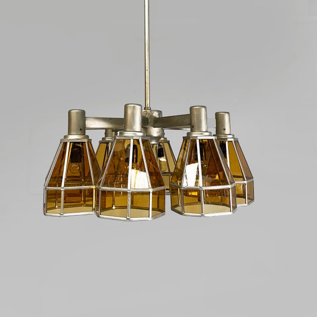 German Art Deco Chandelier in Yellow Glass and Metal, 1930s For Sale - Image 4 of 18