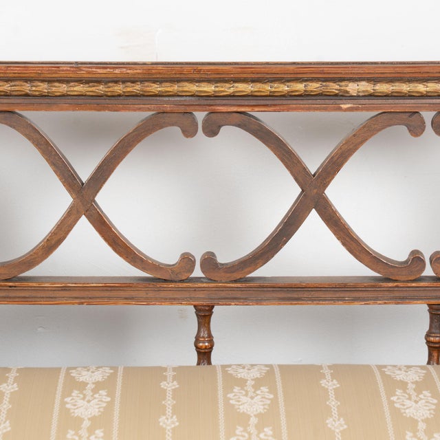 19th Century Swedish Original Painted Gustavian Bench Settee For Sale - Image 9 of 18