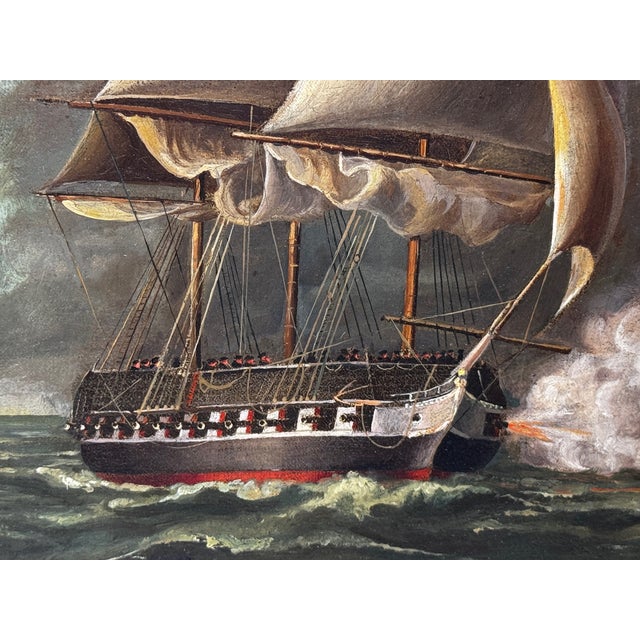 War of 1812 Marine Sea Battle Oil Painting — Old Ironsides Uss Constitution Captures HMS Cyane & HMS Levant, English School c.1830 Framed For Sale - Image 10 of 18