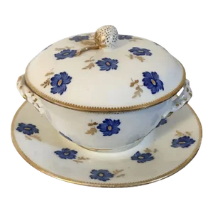 Antique 18th Century French Paris Porcelain Ecuelle Soup Broth Bowl, Cover and Saucer
