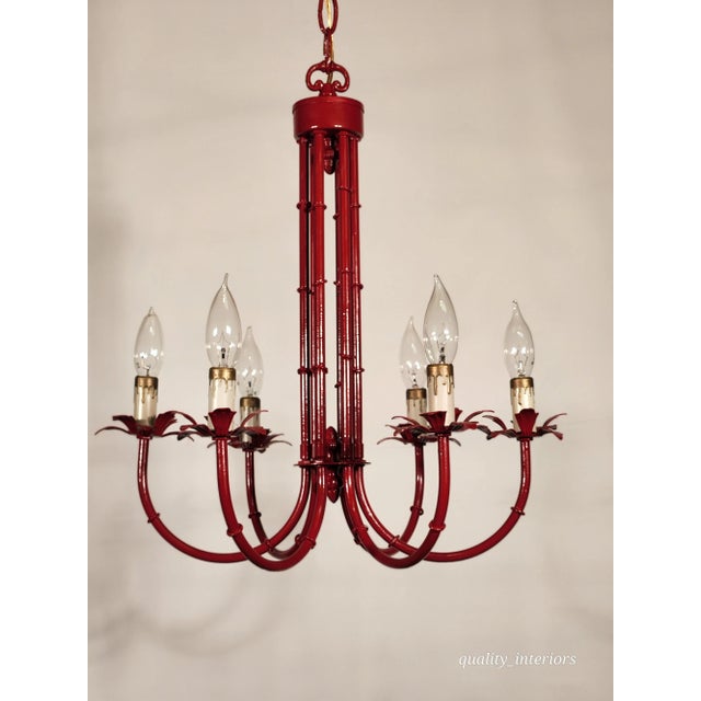 Hollywood Regency Vintage Faux Bamboo Pagoda Hollywood Regency Birdcage 6 Light Chandelier For Sale - Image 3 of 12