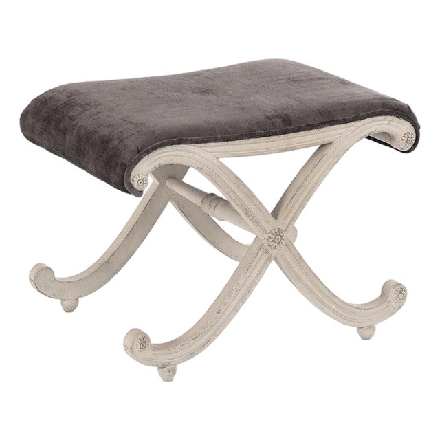 Cora Stool - Grey Velvet / Off-white Painted Frame For Sale