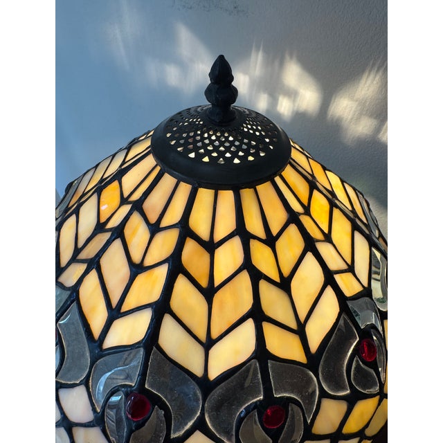 1960s Vintage Stained Glass Peacock Style Desk or Table Lamps (Set of 2) For Sale - Image 5 of 9