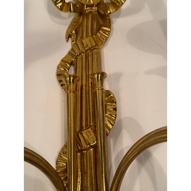 1970s Vintage Brass Horn Motif Sconces - a Pair For Sale - Image 5 of 11