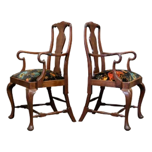 Set of Large English Mahogany Carver Elbow Chairs, 19th Century