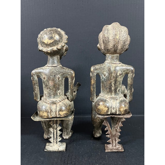 Pair of African Tribal Art Benin Bronze Royal Statue For Sale - Image 11 of 11