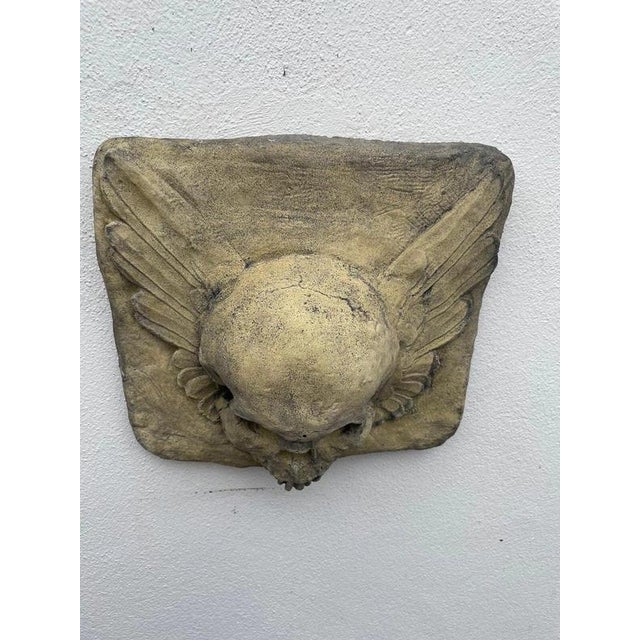 Gothic Winged Masonic Skull Stone Wall Plaque For Sale - Image 3 of 6