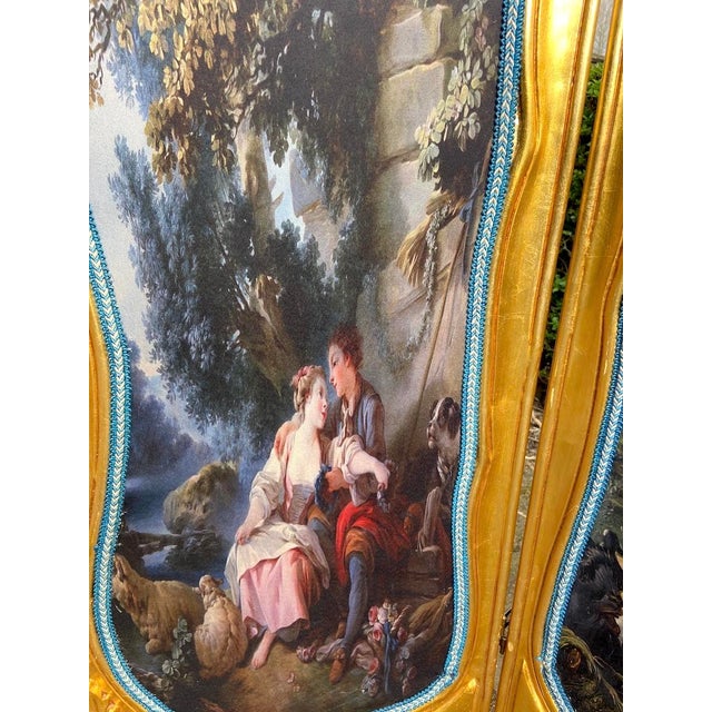 Late 20thC French Louis XVI Gold Beech Room Divider Screen - 3 Panels For Sale - Image 10 of 18