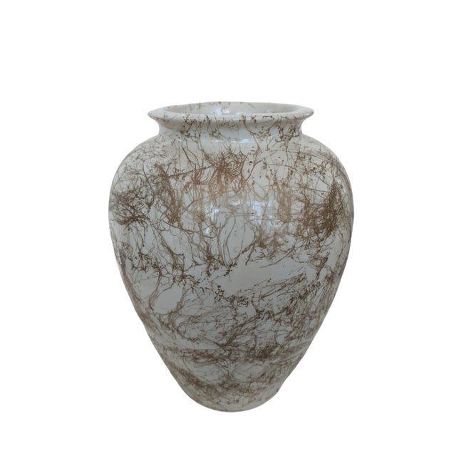 Vintage Postmodern Cream and Gold Splattered Pottery Vase For Sale In Charlotte - Image 6 of 11