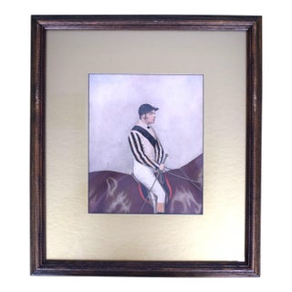 Jockey W/ Salmon Silks W/ Black Stripe Sleeves/ Cap & Chest Sash Watercolour by Joshua Dighton For Sale