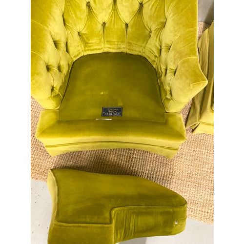 Chartreuse Vintage Mid Century Drexel Heritage Chartreuse Velvet Swivel Chairs - a Pair For Sale - Image 8 of 13