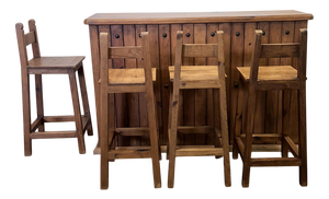 Rustic Wood Bar Counter with Stools, Set of 5
