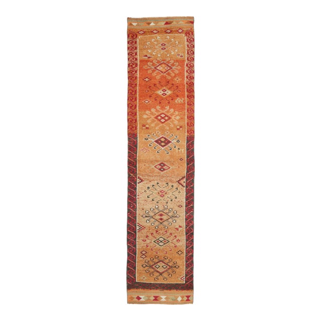 Vintage Turkish Hand-Knotted Wool Cotton Orange Runner Rug For Sale