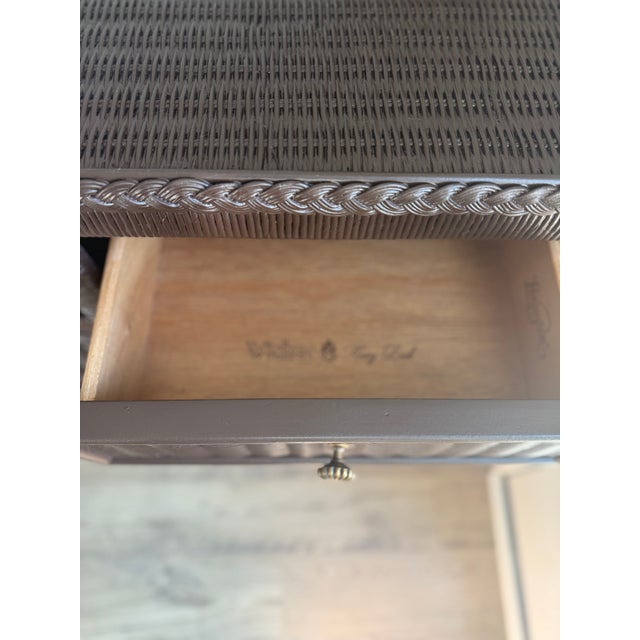 Authentic vintage Henry Link 4-drawer wicker chest, professionally refinished in Sherwin-Williams’ "Black Bean" (SW 6006)...