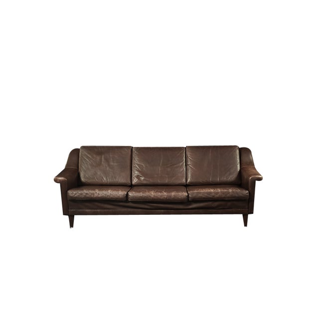 Mid-Century Danish Modern Brown Leather 3-Seater Sofa, 1970s For Sale