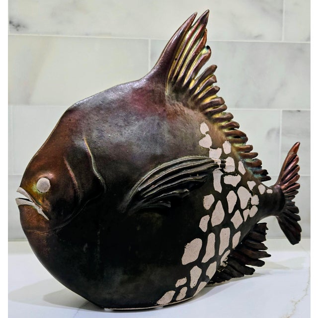 Mid-Century Modern 1960s Mid-Century Gialletti Gp Deruta Volcanic Luster Ceramic Fish Sculpture, Italy For Sale - Image 3 of 13