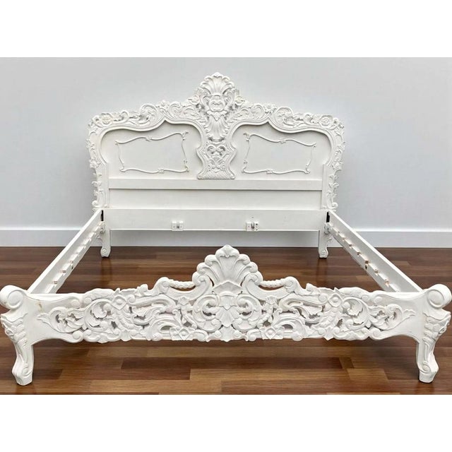 French Rococo Solid Mahogany King Bed Frame For Sale - Image 9 of 9