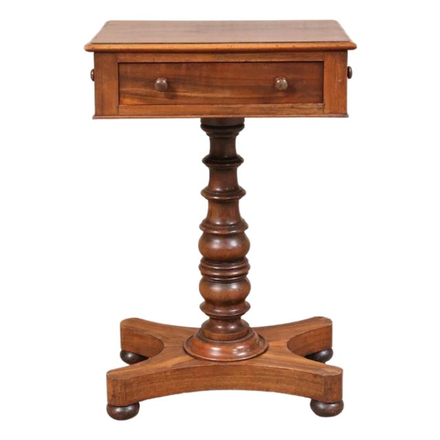 19th Century Walnut English Tea Table With Drawer For Sale