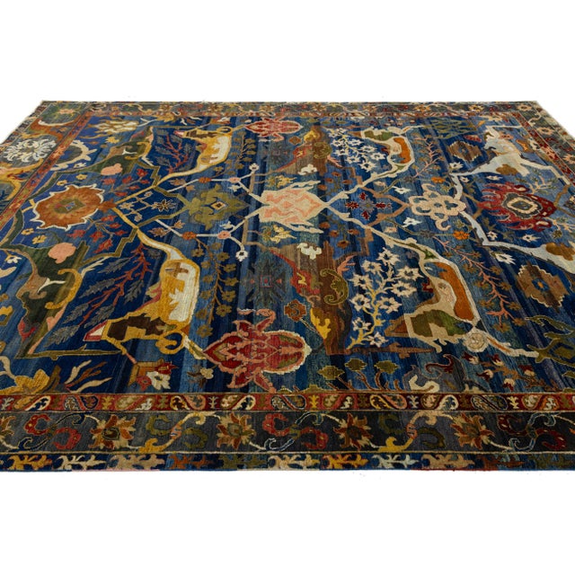 Blue Blue Bidjar Style Modern Geometric Transitional Wool Area Rug 9x12 For Sale - Image 8 of 11