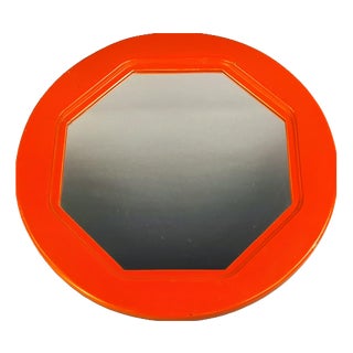 Round Octagonal Mirror in Orange Wood, 1970s For Sale