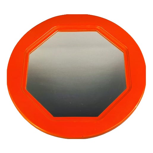 Round Octagonal Mirror in Orange Wood, 1970s For Sale