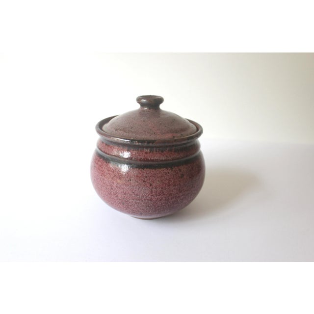 Raspberry Red Vintage Studio Pottery Lidded Honey Pot Jar Container Signed For Sale - Image 8 of 8