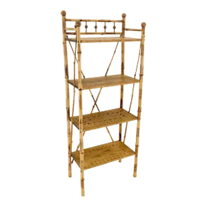 Burnt Bamboo Ball Finials 4 Tier Small Decorative Etagere Shelving Bookcase MINT