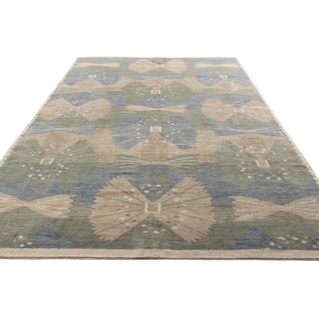 Mid-Century Modern Rug & Kilim’s Scandinavian Style Rug in Green, Blue and Beige Geometric Pattern - 5x8 For Sale - Image 3 of 6