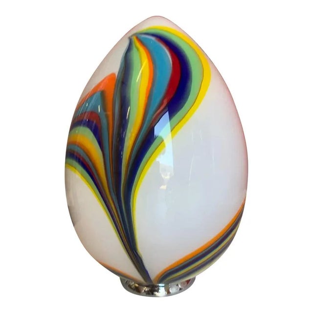 White Murano Style Glass Multicolored Reeds White Egg Lamp from Simoeng For Sale - Image 8 of 8