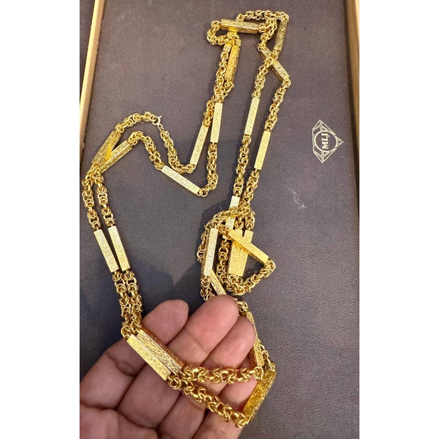 Metal Vintage 63 Gm 18 Karat Yellow Gold Handmade Chain 30 Inch Unique Opera Length For Sale - Image 7 of 18