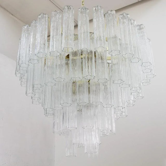 Metal Large Murano Glass Crystal Tronchi Suspension Chandelier, Italy, 1990s For Sale - Image 7 of 13